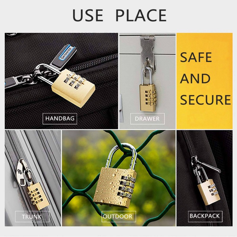 Picture of 3-Digit Resettable Brass Password Lock Combination Padlock  Combination lock padlock, 3 digits, number padlock, locker, ideal security combination lock for school, gym locker, cabinets, tool box, etc.-Gold