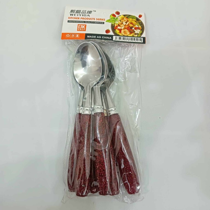 Picture of 6 pcs colorful handle stainless steel Tea spoon set 15 cm long-Red