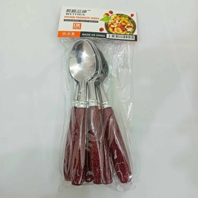 Picture of 6 pcs colorful handle stainless steel Tea spoon set 15 cm long-Red