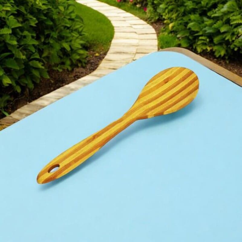 Picture of 11-Inch Wooden Cooking Spoon - Bamboo with Color Step Design, Ideal for Cooking and Serving - Durable Brown Utensil - 1 Piece-Brown