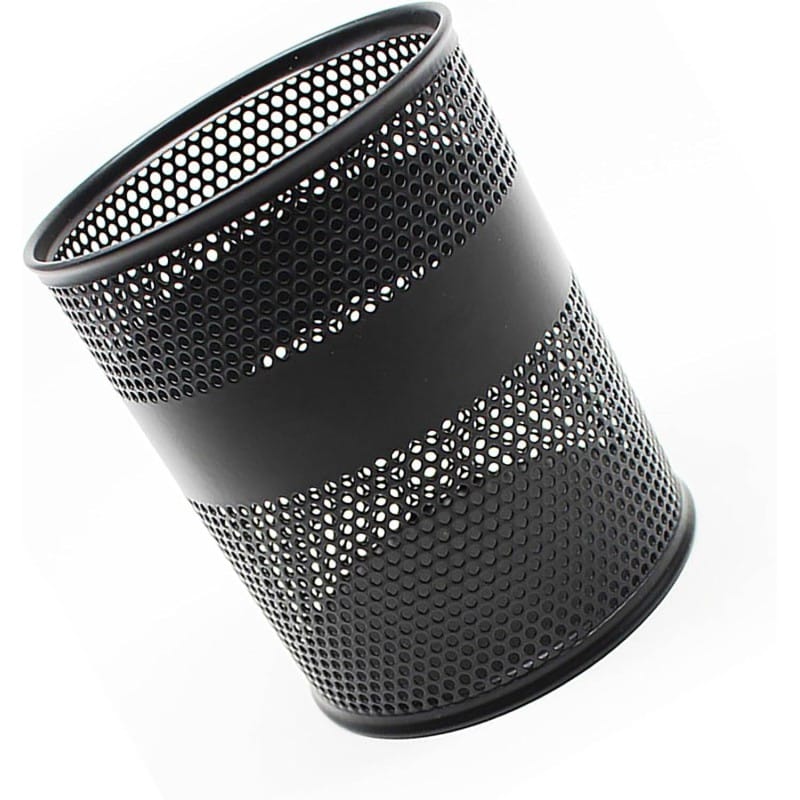 Picture of Set of 2 Black Metal Cylinder Desk Organizers - Multifunctional Pencil Holders, Durable & Fireproof, High-Temperature Resistant, Coated Finish, 9.5 x 8.5 cm, Ideal for Office & Student Desk Storage-Black