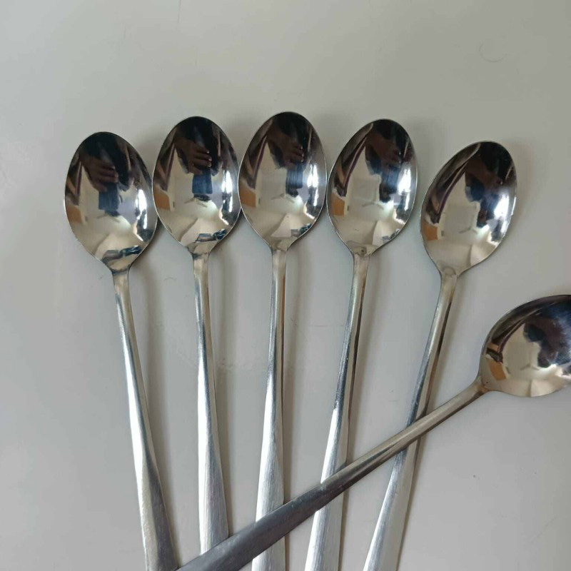 Picture of Rosy Long Handle pickling spoon 6 Pieces Stainless Steel Teaspoon Coffee Dessert Mixing Spoon Round Soup Spoon 8 inches-Silver