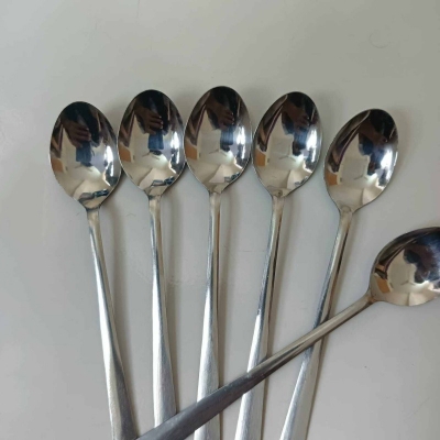 Picture of Rosy Long Handle pickling spoon 6 Pieces Stainless Steel Teaspoon Coffee Dessert Mixing Spoon Round Soup Spoon 8 inches-Silver