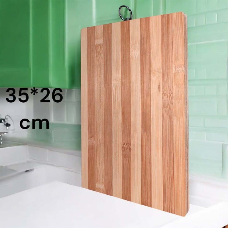Picture of "35x26x1.8cm Rectangle Bamboo Board - Strong and Durable, Perfect for All Kitchen Tasks, Includes Hook for Easy Storage, Brown Wooden Chopping Board"-Brown