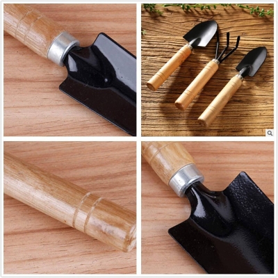 Picture of 3 Piece Gardening Tool Set Mini Wood Handle Shovel Trowel Gardening Tools for Flowers Succulent Tranplanting (Small) - Gardening Tools-Brown