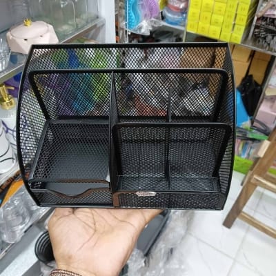 Picture of Desk Pen Holder, Multifunctional Sturdy Durable Classic Style Dorm Small Desk Organizer for Office Desk-Black