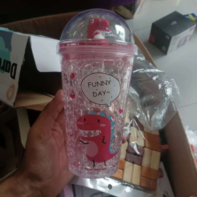 Picture of Children's Plastic Cup with Straw, for Dinosaur Dolls, 2 Layers, Freezer Water Bottle, Summer Gift-Multicolor