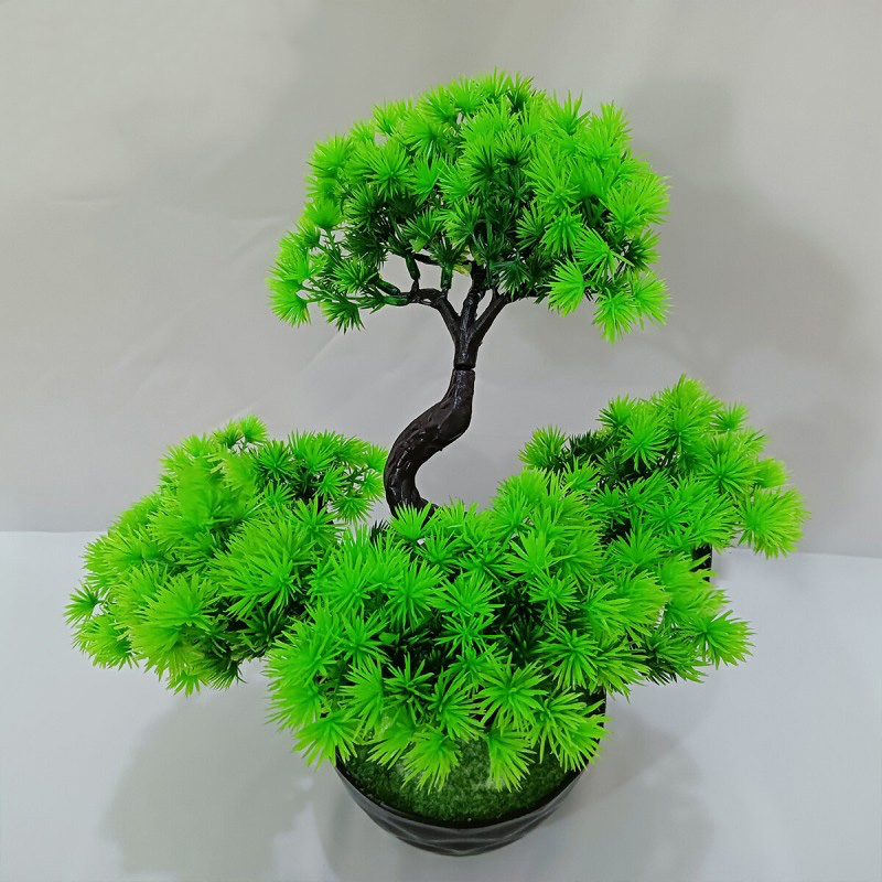 Picture of Artificial Bonsai Tree Plant with min square top Plants Indoor Artificial Greenery Bonsai Trees Office Room Desktop Decor-Green