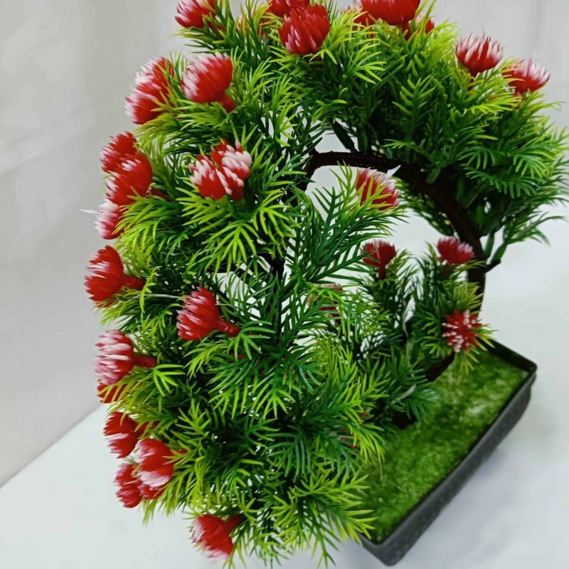 Picture of Heart Shape Design Green Artificial Bonsai Tree with Mini Multi-Color Flowers and Plastic Vases, 11 Inch Long, for Office Table Decoration, Gram Beauty Flower-Multicolor