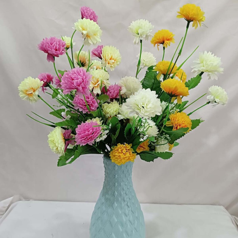 Picture of 40cm Long Multicolor Silk Flowers - 2 Pieces, 40-50 Heads with Vase - Perfect for Home, Restaurant, Wedding, and Festival Decor-Multicolor