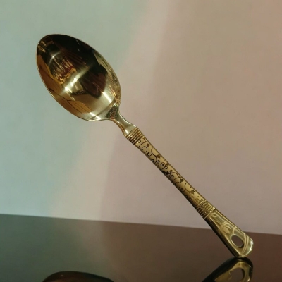 Picture of Golden 10-Inch Stainless Steel Long Carry Spoon – Cooking & Serving – Mirror Polish, Laser-Printed Handle – 1 Piece-Gold