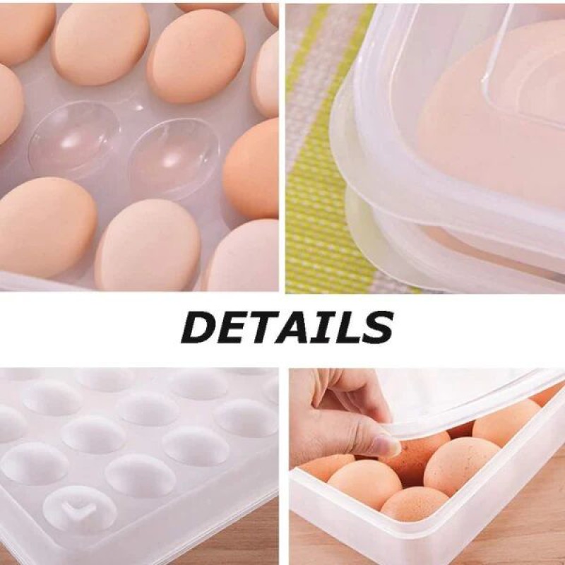 Picture of Egg box 34 Grids Egg Storage Box Large Capacity Hard Plastic Egg Case Organizer Holder Box Container Egg Dispenser for Refrigerator34 Grads Egg Box Basket Organizer Plastic Egg Food Container/dim box-White