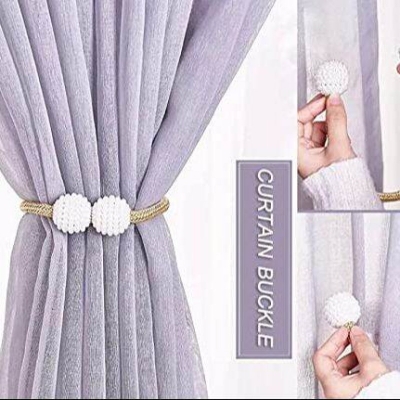 Picture of Magnetic Curtain Tiebacks Convenient Drape Tie Backs - Pearl Decorative Rope Holdback Holder for Window Drapries Color Beige (1pair 2 pcs)-Multicolor