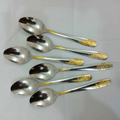 Picture of TXC 6 pcs stainless steel golden design Tea spoon silver color 15cm long-Silver