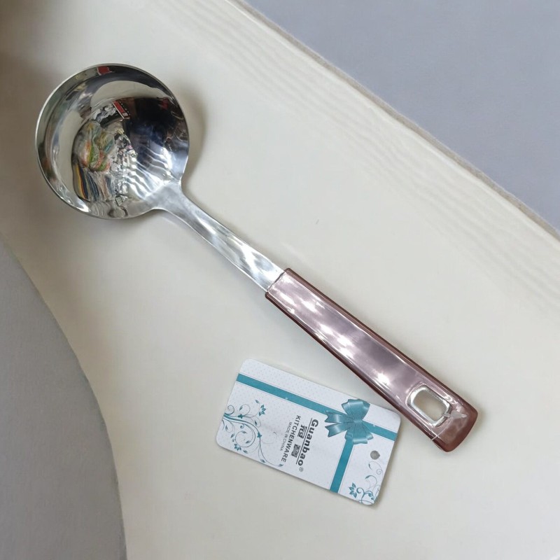 Picture of Silver 9-Inch Stainless Steel Big Soup Spoon – Multiple Color Plastic Cover Handle – Ideal for Cooking & Serving – Mirror Polish, Non-Magnetic – 1 Piece-Silver