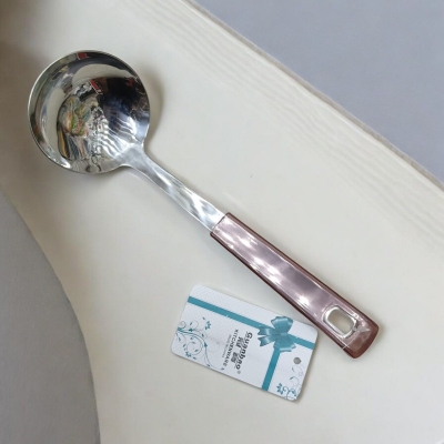 Picture of Silver 9-Inch Stainless Steel Big Soup Spoon – Multiple Color Plastic Cover Handle – Ideal for Cooking & Serving – Mirror Polish, Non-Magnetic – 1 Piece-Silver