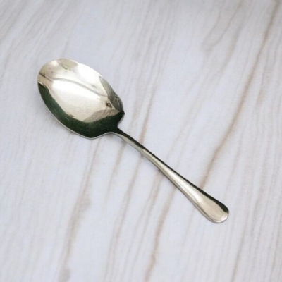 Picture of 10.5 Inch Stainless Steel Rice Spoon - Silver with Mirror Polish and Golden Handle, Perfect for Serving-Silver