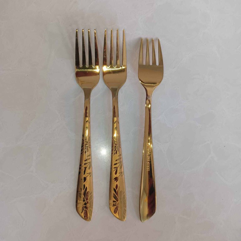 Picture of 12 pcs set  Golden color Tea spoon & Fork spoon set for Tableware , golden Fork spoon , 15 cm long Fork spoon golden AYD Brand golden Fork spoon 6 pcs tea spoon and 6 pcs fork spoon 15 cm long spoon-Gold
