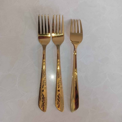 Picture of 12 pcs set  Golden color Tea spoon & Fork spoon set for Tableware , golden Fork spoon , 15 cm long Fork spoon golden AYD Brand golden Fork spoon 6 pcs tea spoon and 6 pcs fork spoon 15 cm long spoon-Gold