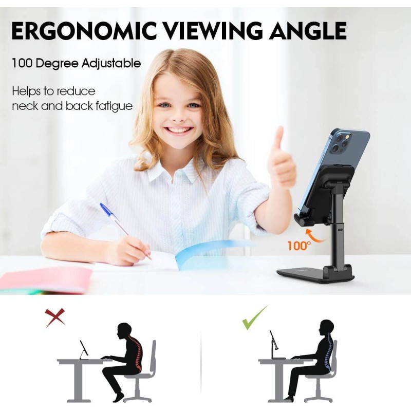 Picture of 1 pcs Cell Phone Stand, Licheers Foldable Phone Holder, Angle Height Adjustable Phone Stand for Desk, Compatible with 4"-7" Devices-Black