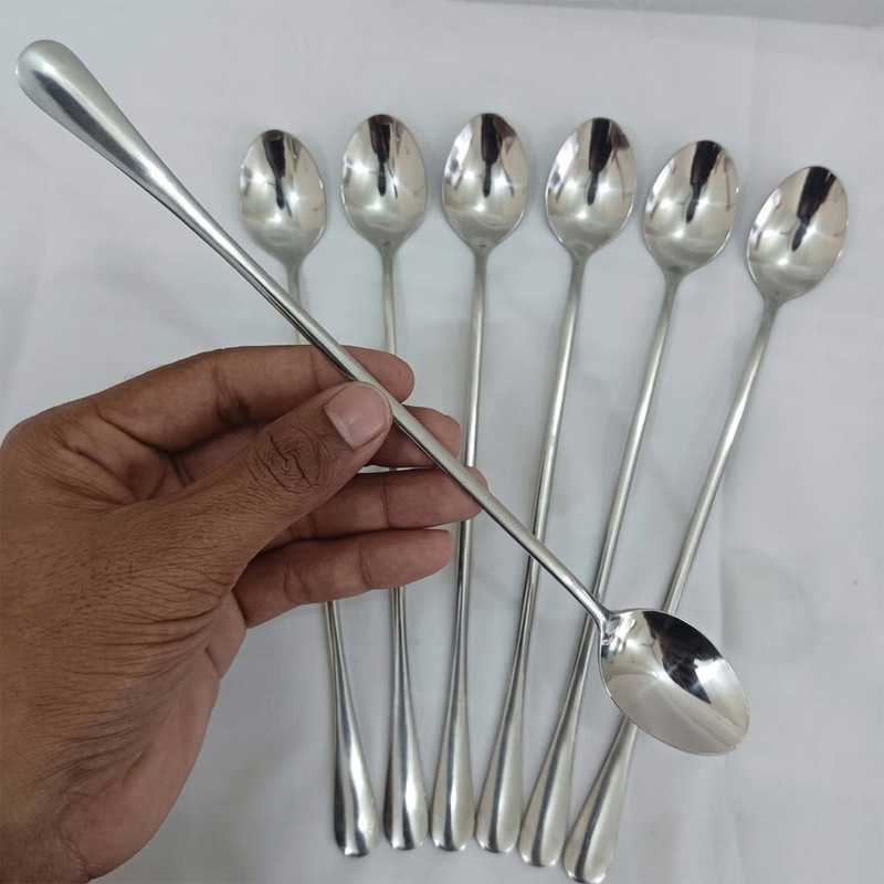 Picture of long hundle  spoon 2pcs  heavy long hundle pickle spoon silver color spoon carry design spoon 24 cm long pickle spoon-Silver