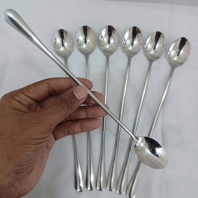 Picture of long hundle  spoon 2pcs  heavy long hundle pickle spoon silver color spoon carry design spoon 24 cm long pickle spoon-Silver