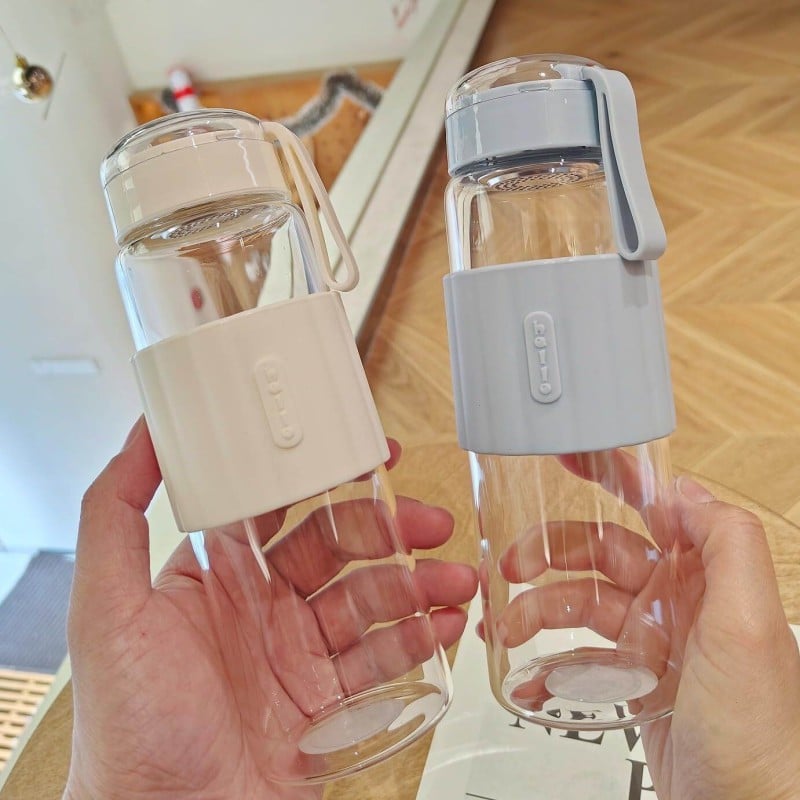 Picture of 480ML Heat Resistant Portable Glass Drink Bottle Cold Water Juice Tea Bottle With Screw Lid Filter Net Easy To Carry-Multicolor