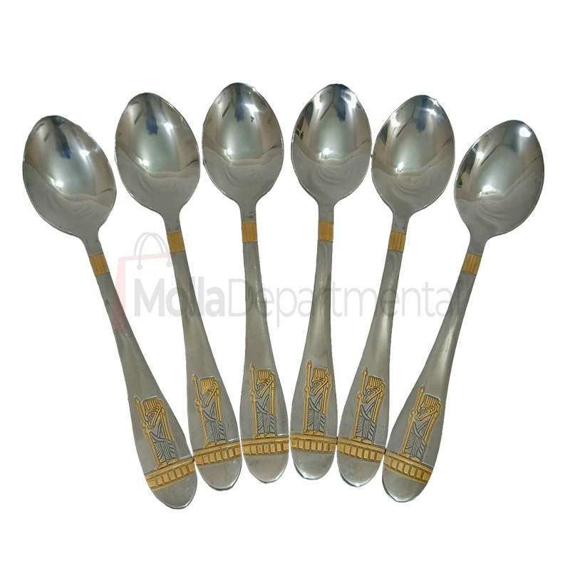 Picture of AYD 6 pcs stainless steel Tea spoon golden color design 15cm long Tea spoon-Silver
