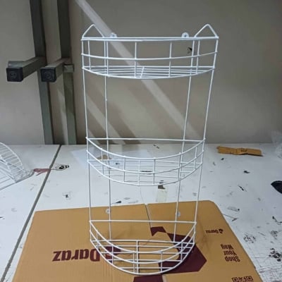 Picture of 3 Step D-Shaped Walls For The Kitchen Hanging Rack - Optimize Your Kitchen Storage With This D-Shaped Hanging Rack made is high quality iron stick white color-White