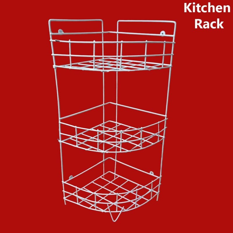 Picture of 3 Steps Hanging Corner Storage Rack Organizer Kitchen Rack Furniture Space Savers - Maximize Space With This 3-Step Hanging Corner Storage Rack made is high quality iron stick white color-White