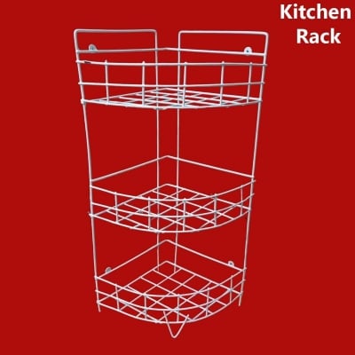 Picture of 3 Steps Hanging Corner Storage Rack Organizer Kitchen Rack Furniture Space Savers - Maximize Space With This 3-Step Hanging Corner Storage Rack made is high quality iron stick white color-White
