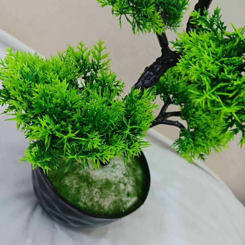 Picture of 5 Heads Green Artificial Bonsai Tree in Plastic Vases - Office Table Decoration with Gram Beauty Flower-Multicolor