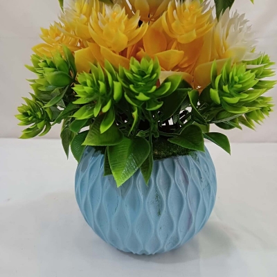 Picture of Decorate your home, hotel, or office with this 27cm Artificial Flower Plant with White Pot. Made of durable multicolor plastic, it's a perfect decorative piece. Quantity: 1 pcs.-Multicolor