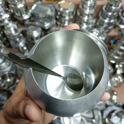 Picture of Stainless Steel Sugar Holder Seasoning Jar Condiment Pot Spice Container Canister Cruet and Lid Spoon Kitchen Tool-Silver