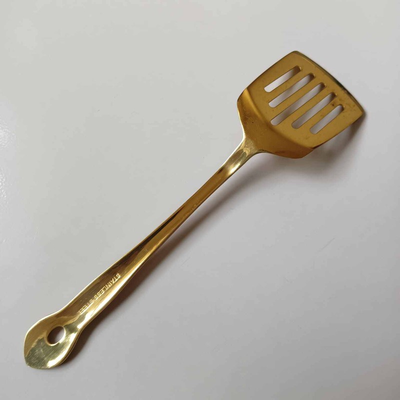 Picture of 1 Pieces Stainless Steel Kitchen Utensil golden color Slotted turner for kitchen 25 cm long Accessories-Gold