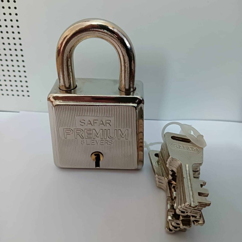 Picture of Door lock with 12 pcs Key,Safar Premium 8 Lever stainless steel  Pad Lock, Lock 60 mm each Heavy-duty padlocks for steel gates and door silver color-Silver