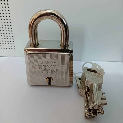 Picture of Door lock with 12 pcs Key,Safar Premium 8 Lever stainless steel  Pad Lock, Lock 60 mm each Heavy-duty padlocks for steel gates and door silver color-Silver