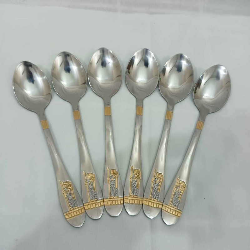 Picture of AYD 6 pcs stainless steel Tea spoon golden color design 15cm long Tea spoon-Silver