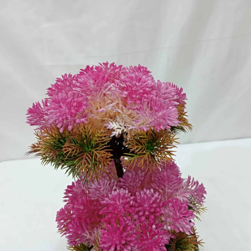 Picture of Pink Artificial Bonsai Tree with 2 Heads and Plastic Vases for Office Table Decoration, Gram Beauty Flower Included-Multicolor