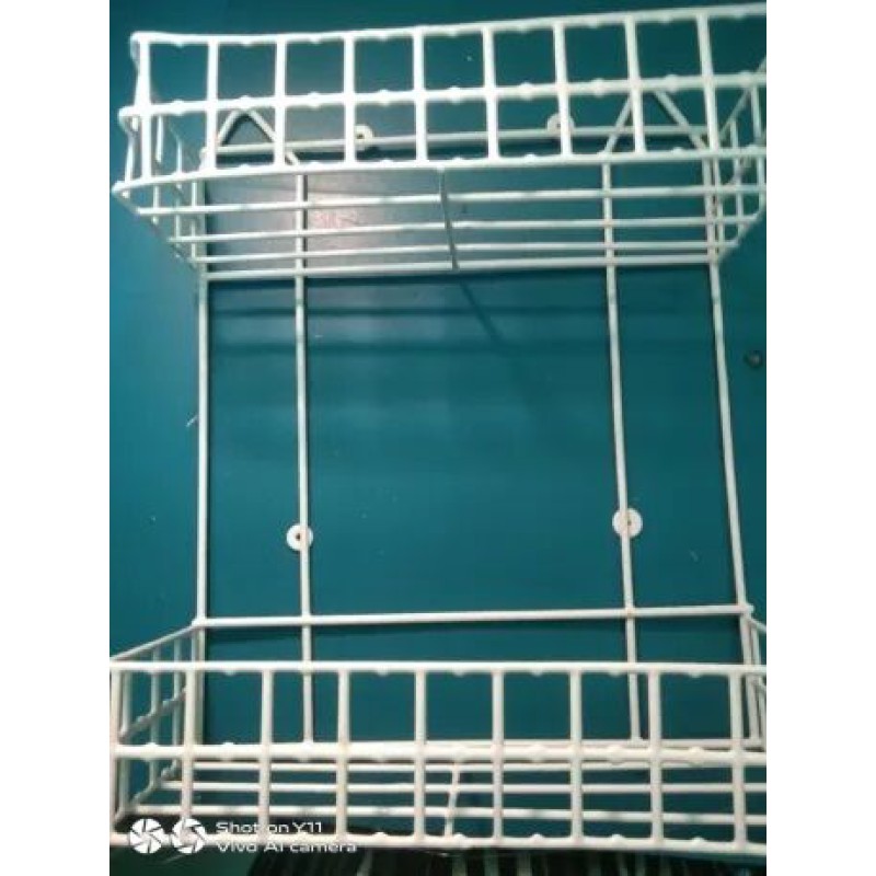 Picture of "White Square Shape 2-Step Hanging Corner Rack – Durable Iron, Easy to Mount, Perfect for Organizing Kitchen Accessories and Saving Space"-White