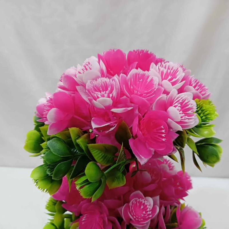 Picture of Artificial Bonsai Tree with 2 Heads and Multiple Color Flowers in Plastic Vases for Office Table Decoration, Gram Beauty Flower Included-Multicolor