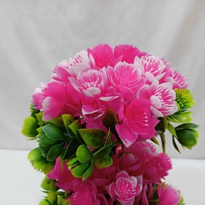 Picture of Artificial Bonsai Tree with 2 Heads and Multiple Color Flowers in Plastic Vases for Office Table Decoration, Gram Beauty Flower Included-Multicolor