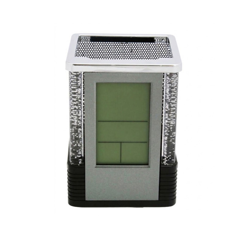 Picture of Square Gift Centre Pen Holder with Digital LCD Clock & Color-Changing LED Lights - Multifunctional Desk Organizer with Timer & Temperature Display, Durable Plastic, Black/Silver, Battery Powered, Ideal for Office/Student Desks, 1 Piece-Black