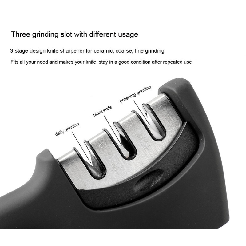 Picture of Manual 3 Stage Knife Sharpener Tool Advanced Knife Sharpener for Kitchen Knife Sharpener Rod Knife Sharpner Knives Sharpening Tool for Steel Knives-Black