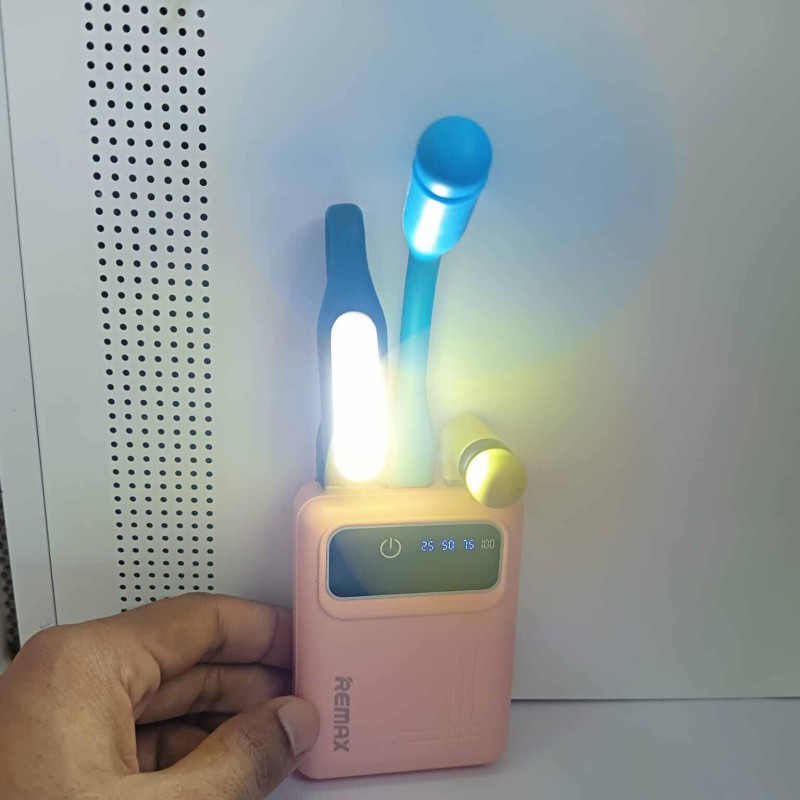 Picture of 4 pcs Combo set Smart Pawer Band and USB Fan USB light and mini USB fan set for Travel and traffic , summer , loadeshadding min usb fan long lasting smart fan and light-Multicolor