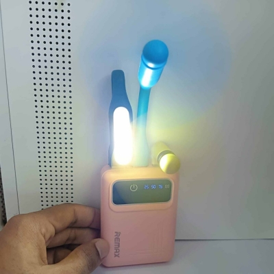 Picture of 4 pcs Combo set Smart Pawer Band and USB Fan USB light and mini USB fan set for Travel and traffic , summer , loadeshadding min usb fan long lasting smart fan and light-Multicolor