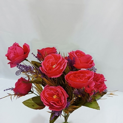 Picture of 9-10 Heads Pink Artificial Flowers Home Decoration 9 Color Beauty Silk Fake Flower Especial for Wedding and Festival Decoration-Pink