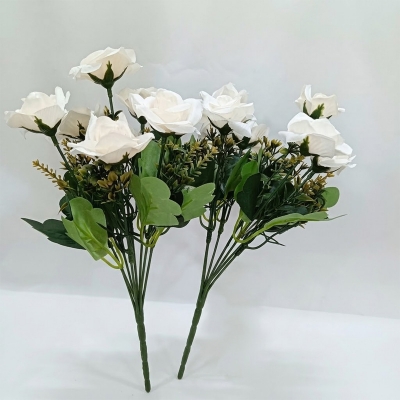 Picture of 2pc artificial Rose Simulated Rose & Chamomile & Mixed Flowers Bouquet For Birthday Wedding Party, Home & Garden Decoration White-White