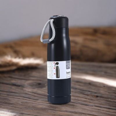 Picture of 1 pcs Black Outdoor Sports Riding Cup, 600ml Vacuum Water Bottle, 304 Tumbler with Lifting Rope-Black
