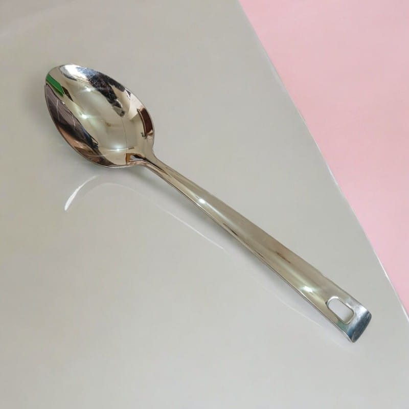 Picture of Stainless Steel Serving Spoon, 10 Inch, Silver Finish with Mirror Polish. Non-Magnetic, Perfect for Cooking and Serving in Any Kitchen.-Silver